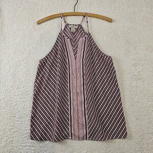 Ann Taylor LOFT Tank Top Women's XS Spaghetti Strap Racerback Striped Red Pink
